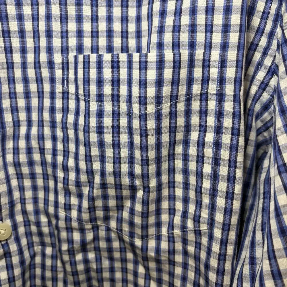 Banana Republic Button Up Men's Large 16-16.5 Fitted Blue Plaid Tailored Italy